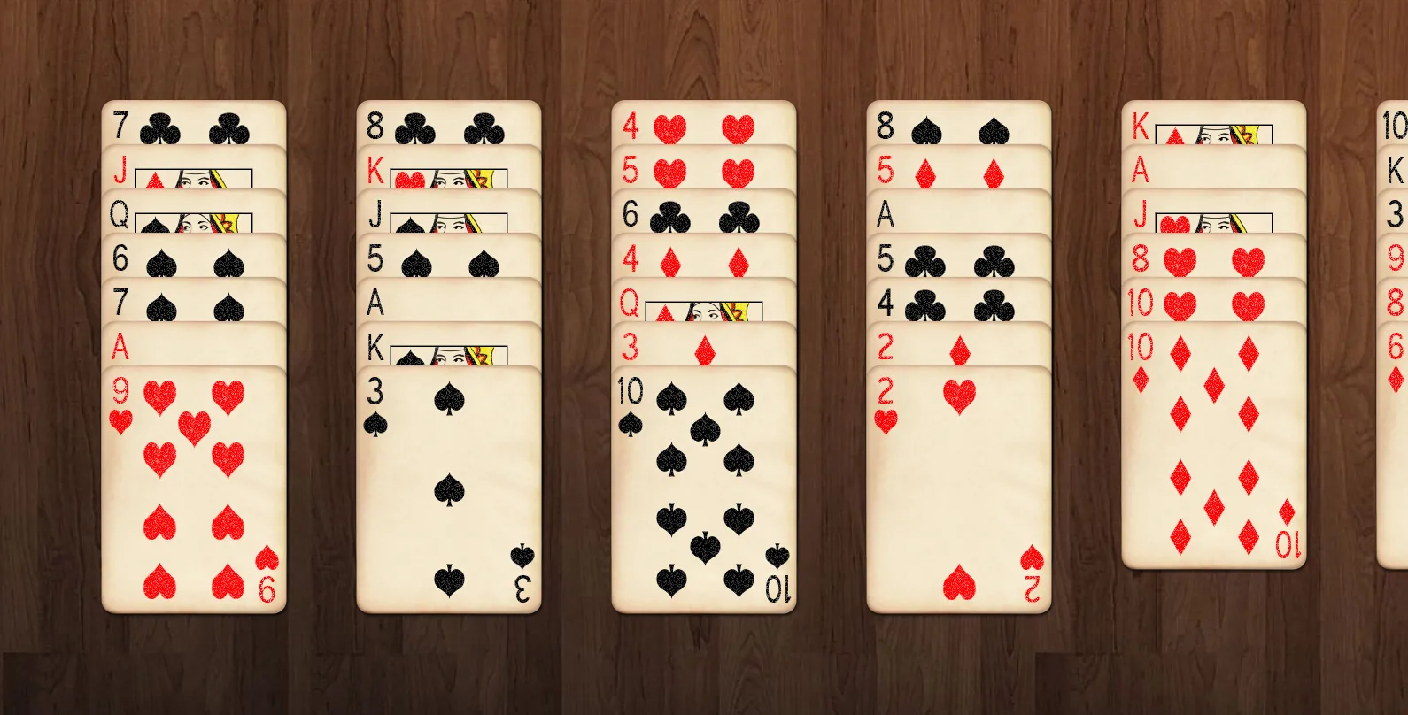 FreeCell, trin 2: Byg nedad, skiftevis rød og sort