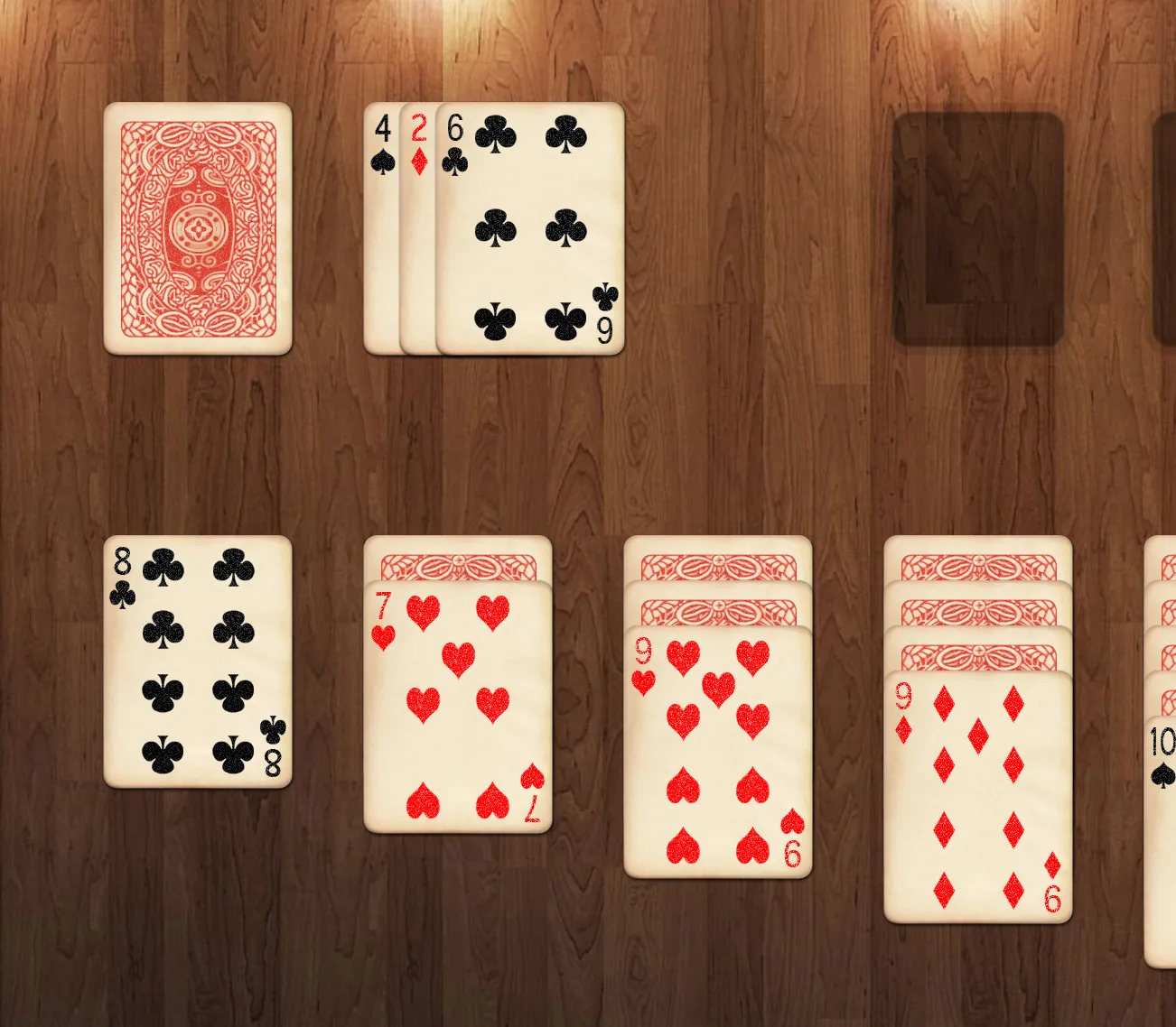 Klondike, pas 6: Tres cartes